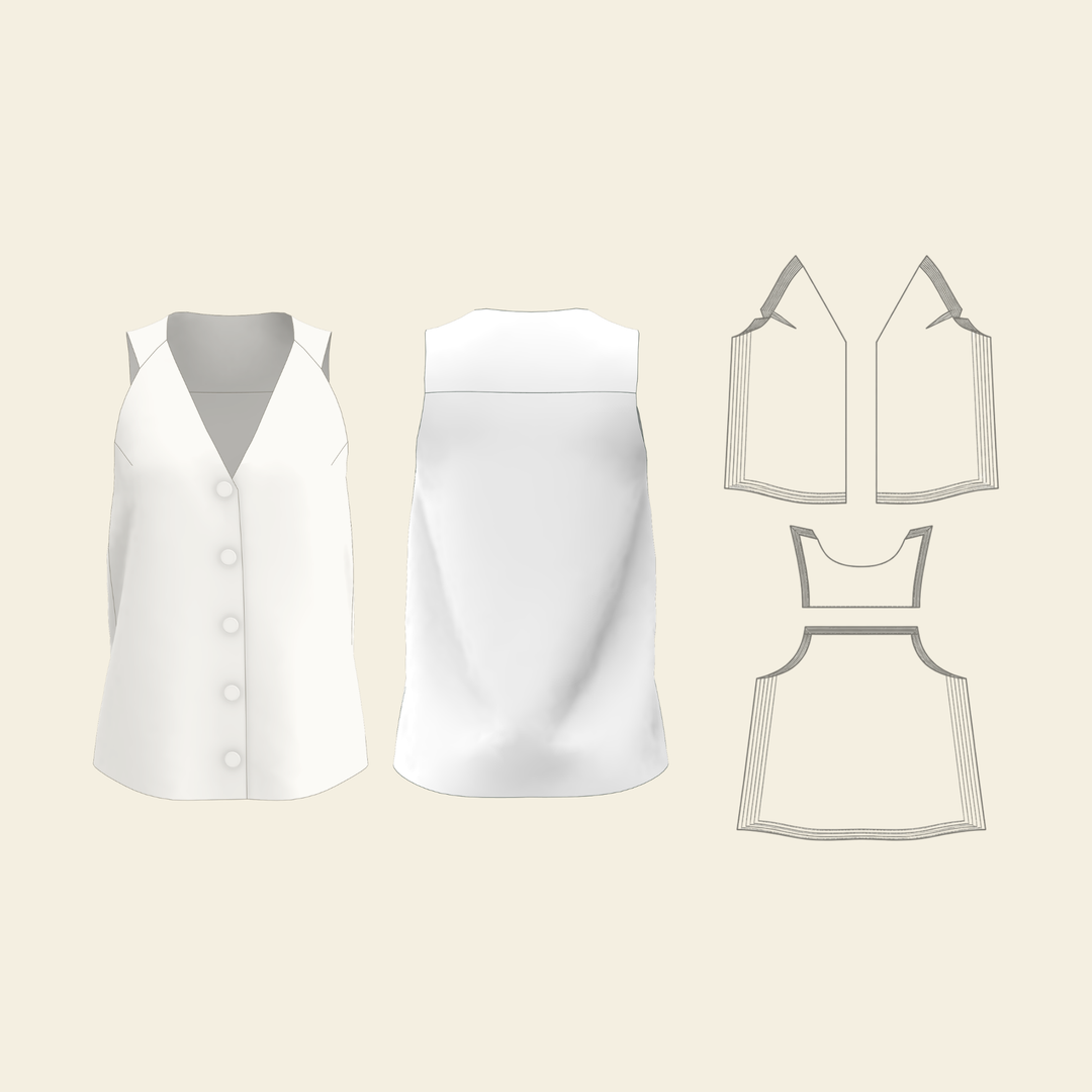 Dessin technique et pièces du patron de couture PDF Top 02 pour femme