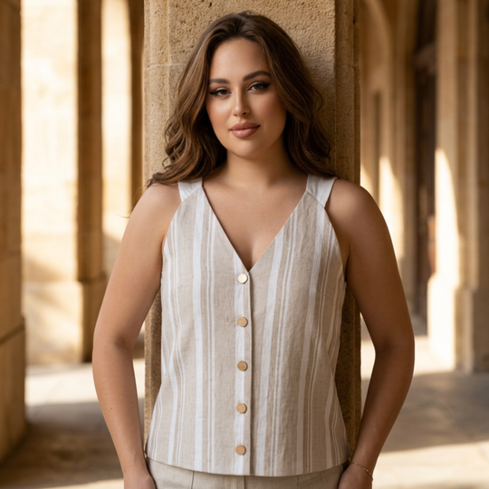Patron de couture PDF Top 02 pour femme – top sans manches boutonné